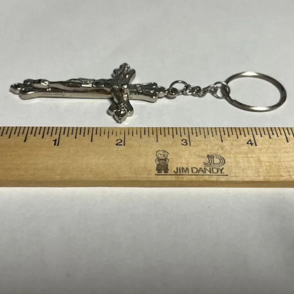 Silver-Toned Metal Jesus Crucifix Cross Keychain Pendant Charm Providence1.5